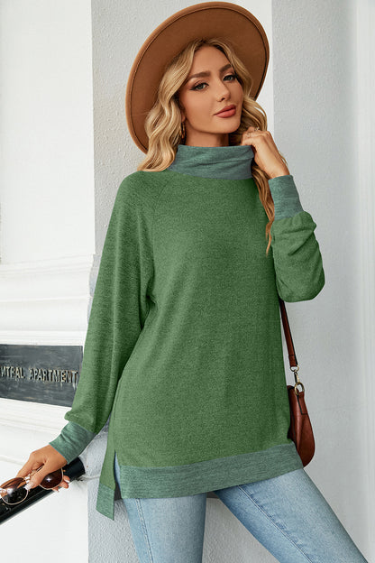 Slit Mock Neck Long Sleeve T-Shirt