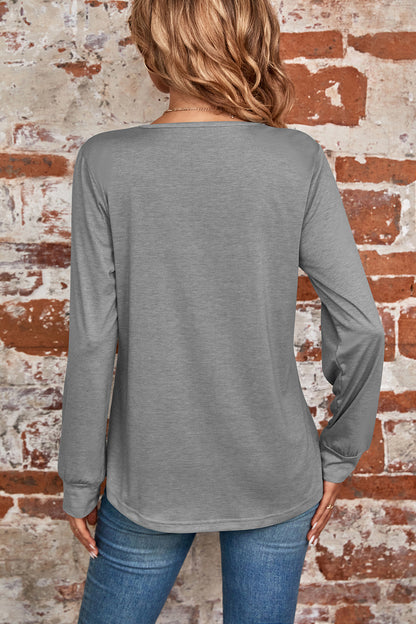 Ruched Square Neck Long Sleeve T-Shirt