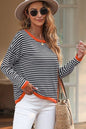 Striped Round Neck Drop Shoulder T-Shirt