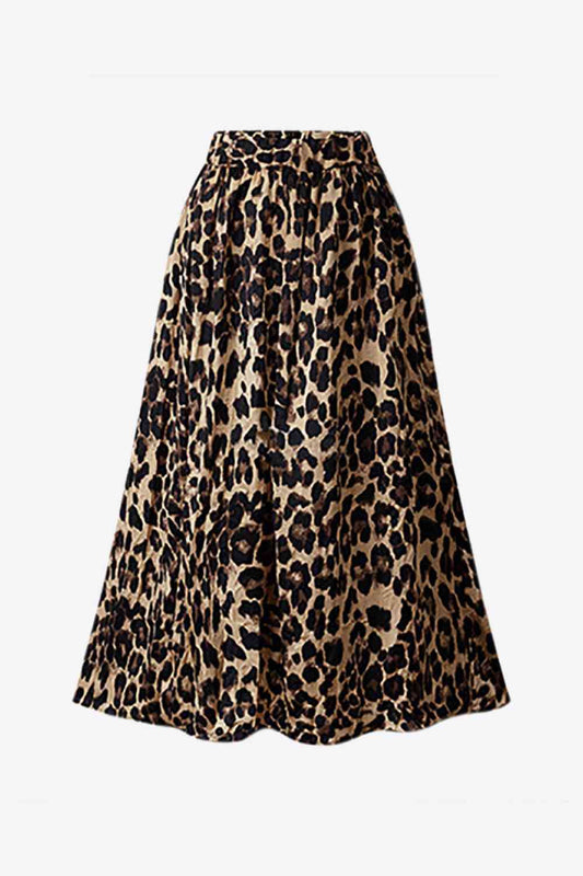 Plus Size Leopard Print Midi Skirt