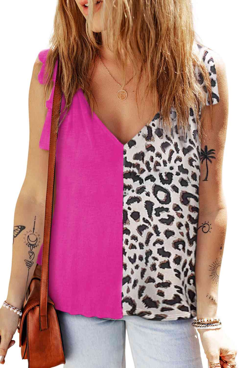 Leopard Contrast V-Neck Tank