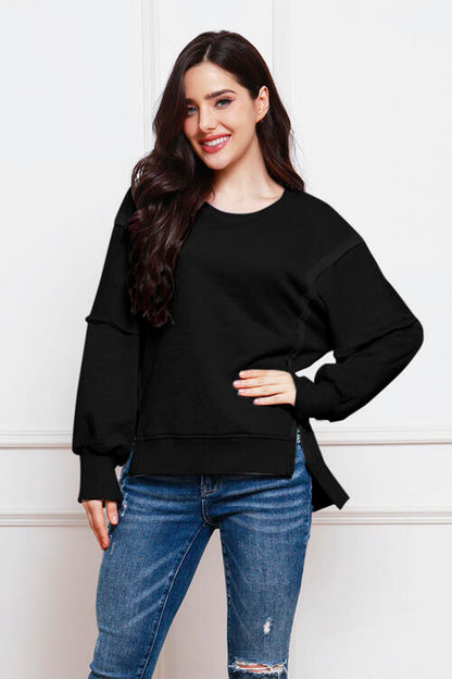 Exposed Seam High-Low Slit Sweatshirt