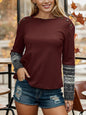 Geometric Waffle-Knit Buttoned Round Neck T-Shirt