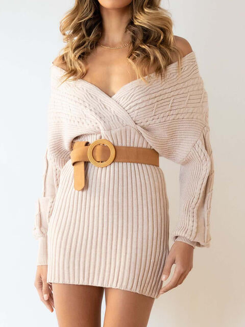 Surplice Neck Long Sleeve Sweater Dress