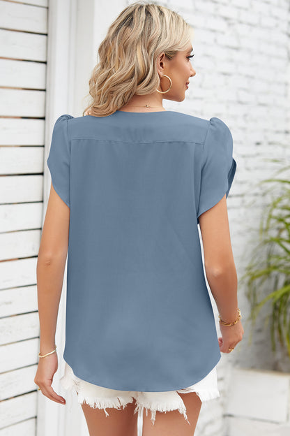 Round Neck Short Sleeve Ruched Top