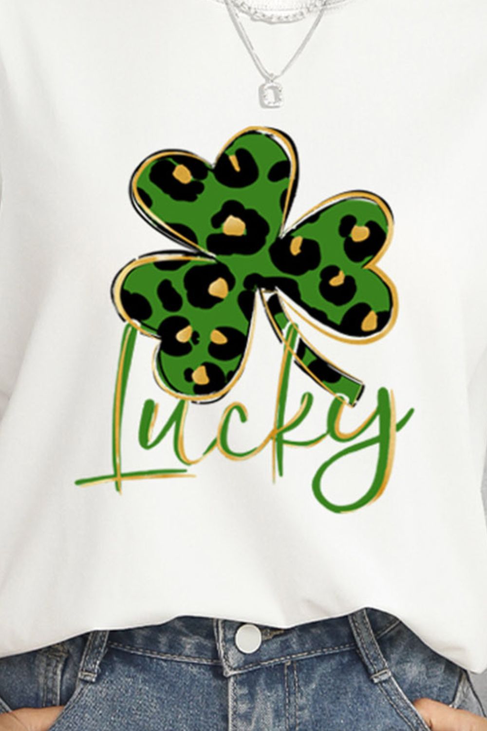 Lucky Clover Round Neck Short Sleeve T-Shirt