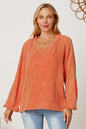 Frill V-Neck Balloon Sleeve Blouse