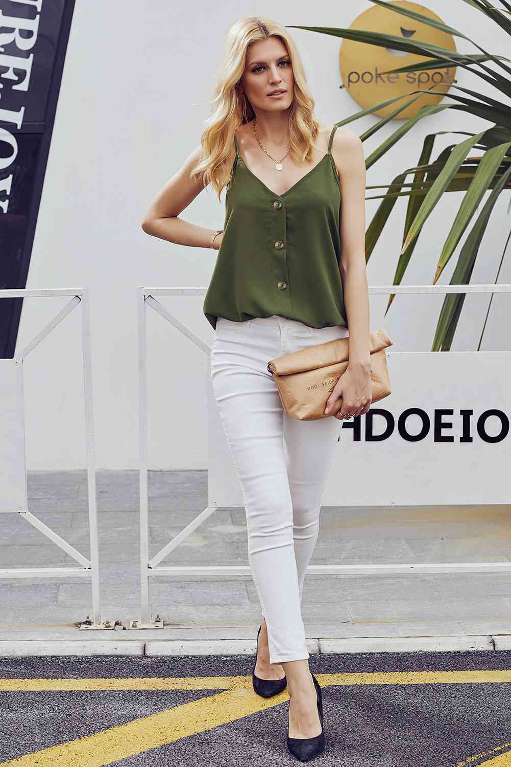 Buttoned V-Neck Cami