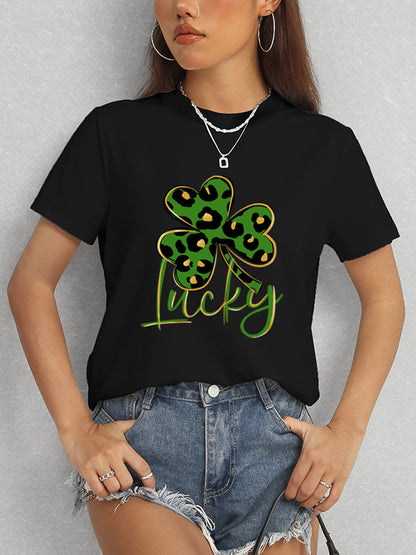 Lucky Clover Round Neck Short Sleeve T-Shirt