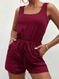 Square Neck Sleeveless Romper with Pockets