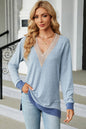 Slit V-Neck Long Sleeve T-Shirt