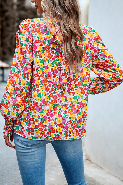 Floral Smocked Lantern Sleeve Blouse