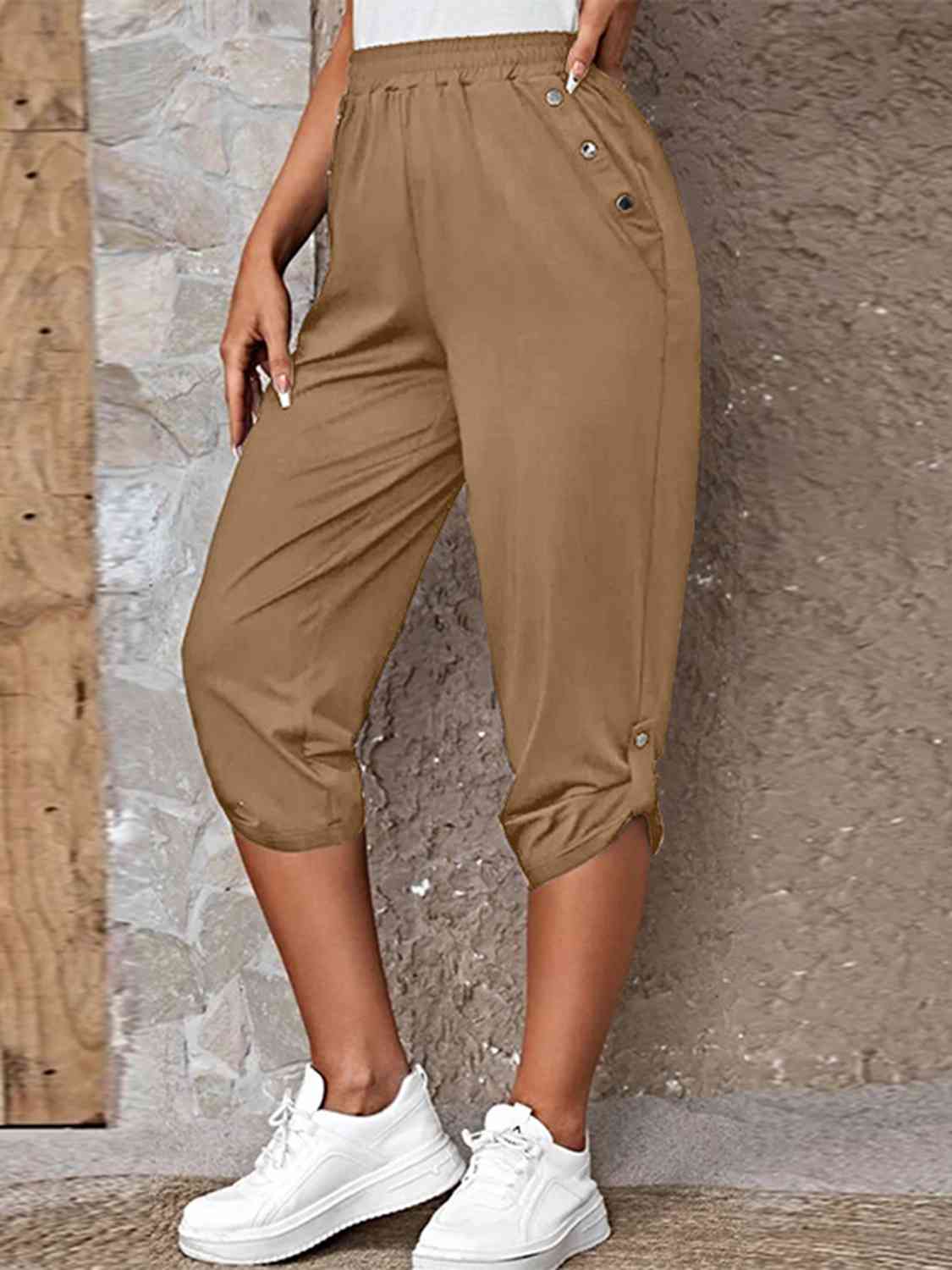 Full Size Roll-Tab Capris Pants