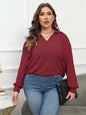 Plus Size Ribbed Collared Neck Long Sleeve Blouse