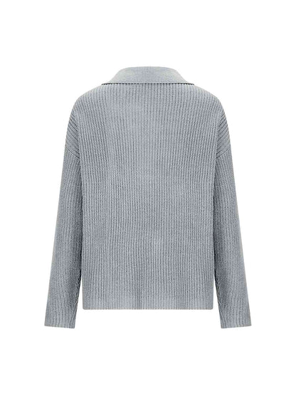 Collared Neck Half Button Knit Top