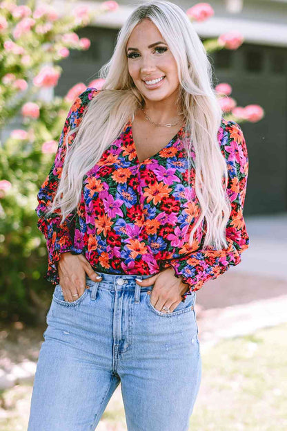 Flower Surplice Long Sleeve Top