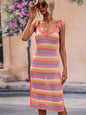 Striped Tie Shoulder Split Cover Up Dress