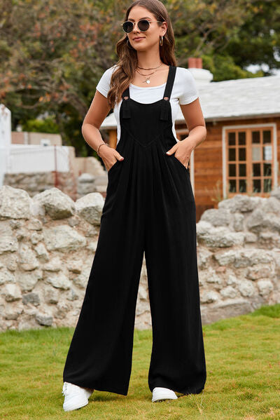 Wide Strap Square Neck Wide Leg Overalls