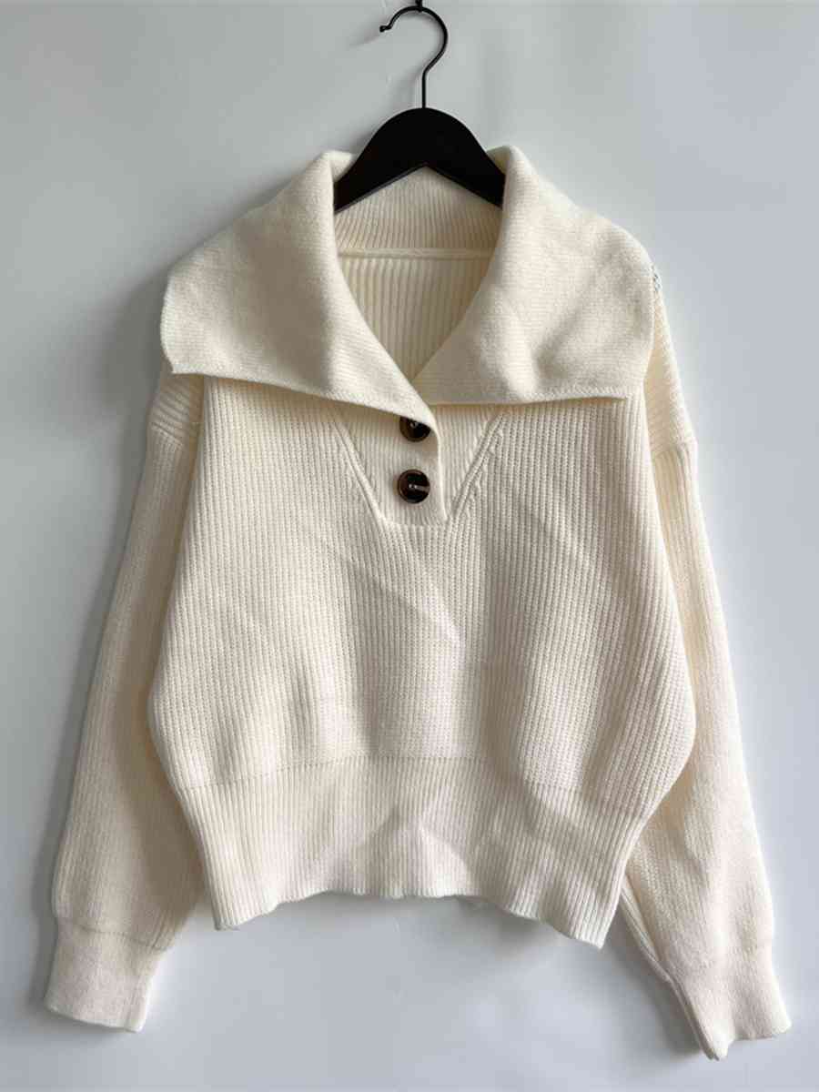 Statement Collar Half Button Sweater