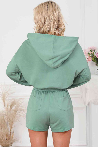 Drawstring Waist Hooded Romper with Pockets