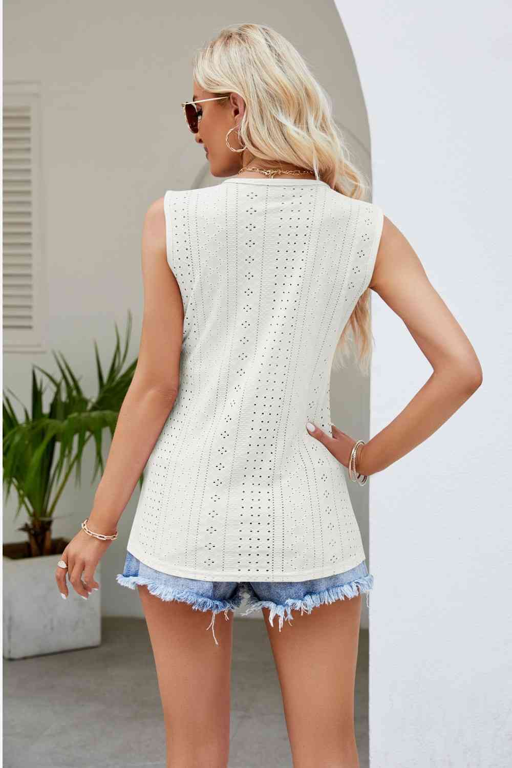 Contrast V-Neck Eyelet Tank