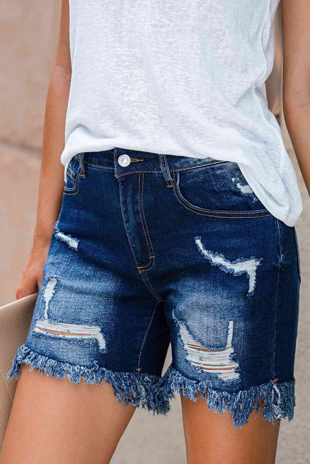 Distressed Frayed Hem Denim Shorts