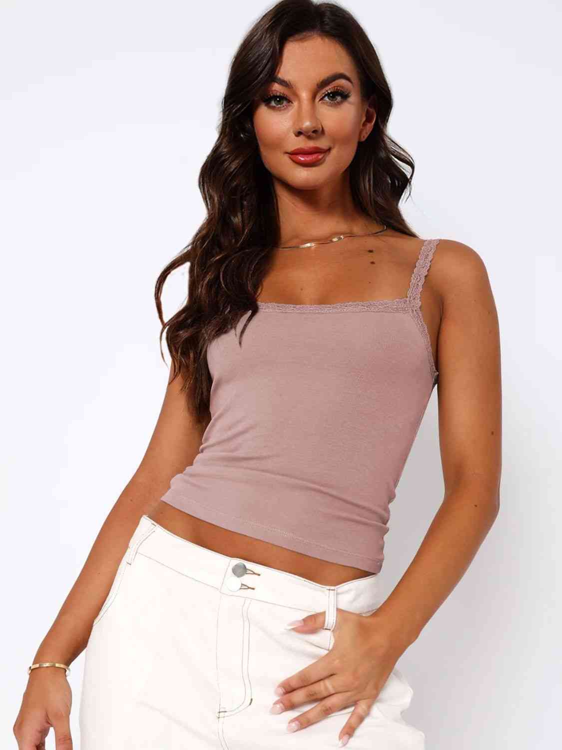 Lace Trim Straight Neck Cami