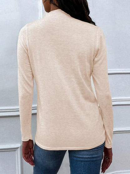 Drawstring Mock Neck Long Sleeve T-Shirt