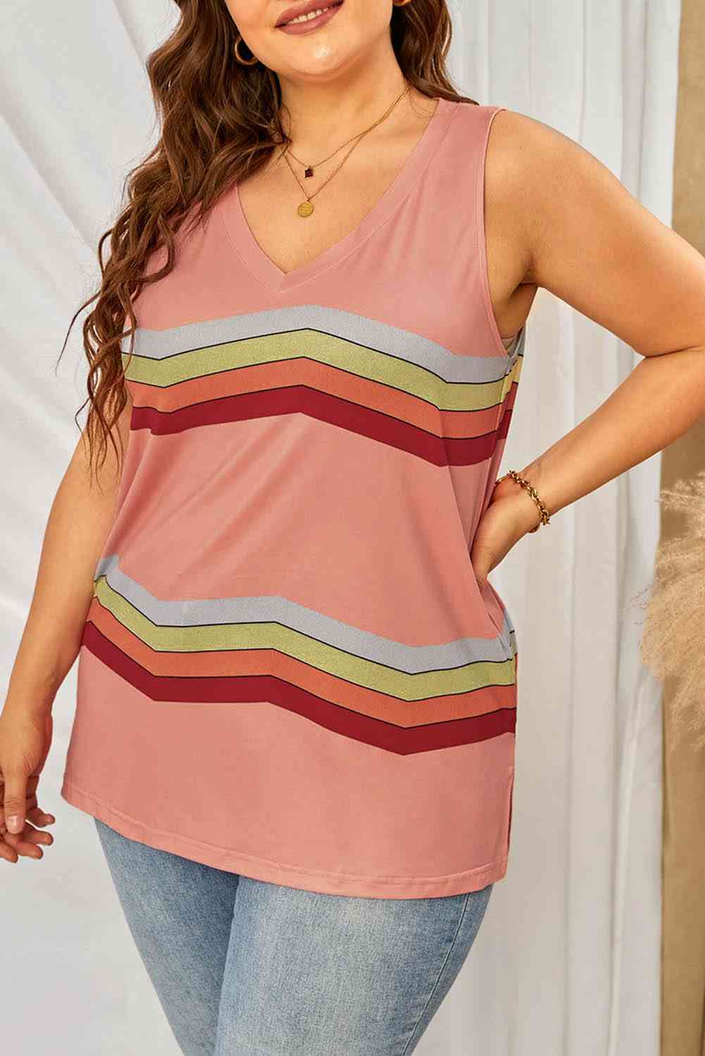 Plus Size Printed V-Neck Tank