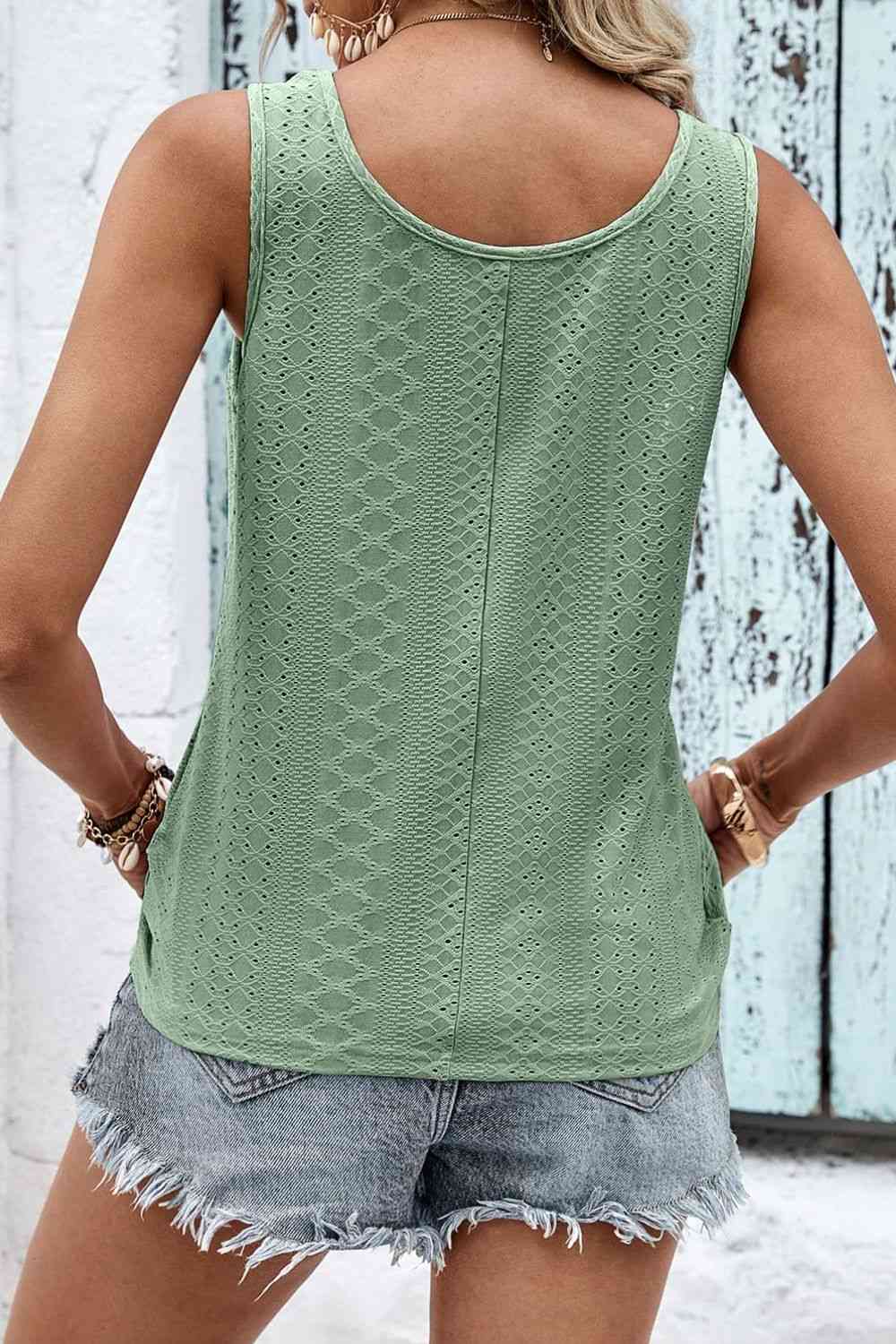 Decorative Button Hem Detail Eyelet Tank