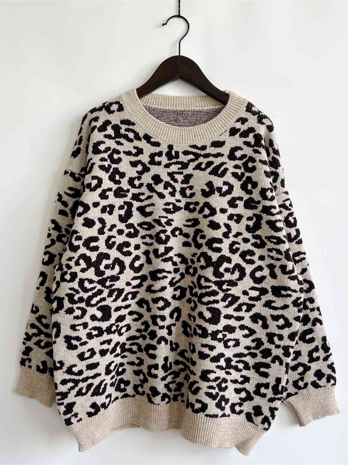 Leopard Round Neck Long Sleeve Sweater