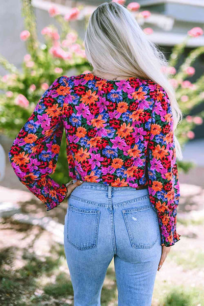 Flower Surplice Long Sleeve Top