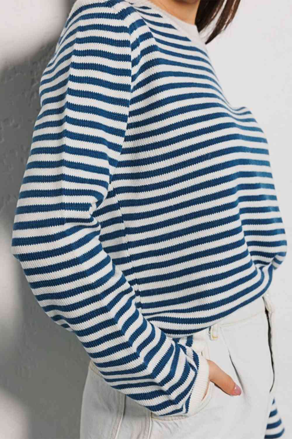 Striped Round Neck Long Sleeve Sweater