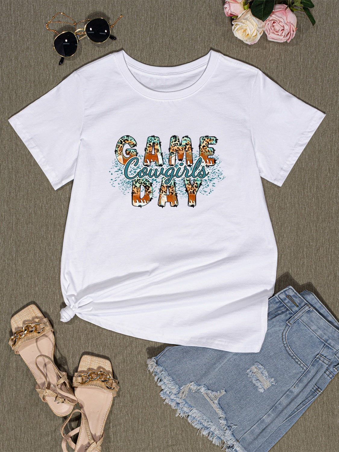 COWGIRLS GAME DAY Round Neck Short Sleeve T-Shirt