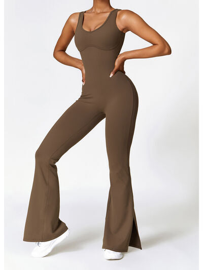 Wide Strap Bootcut Slit Active Jumpsuit