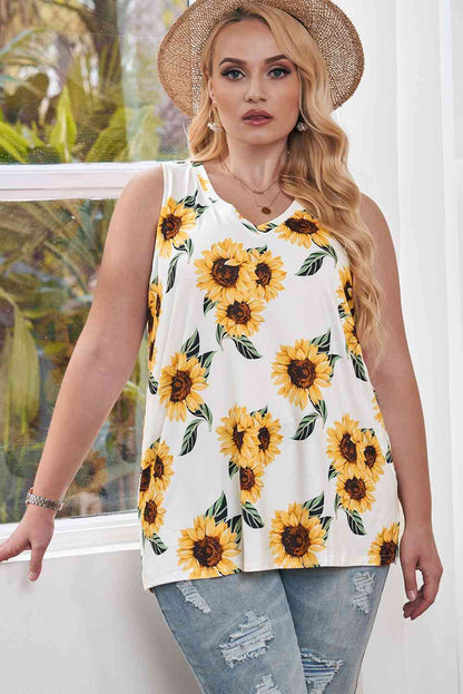 Plus Size Printed V-Neck Tank