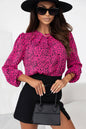 Leopard Round Neck Balloon Sleeve Blouse