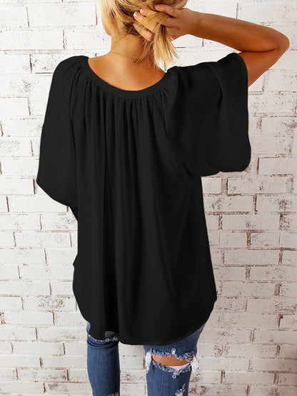 Ruched Notched Half Sleeve Blouse