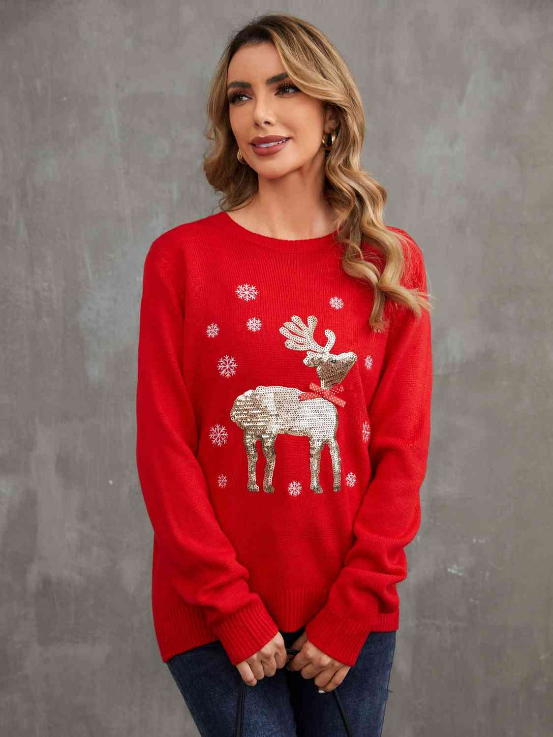 Sequin Reindeer Graphic Sweater — Ply Style