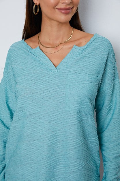 Texture Notched Drop Shoulder Top