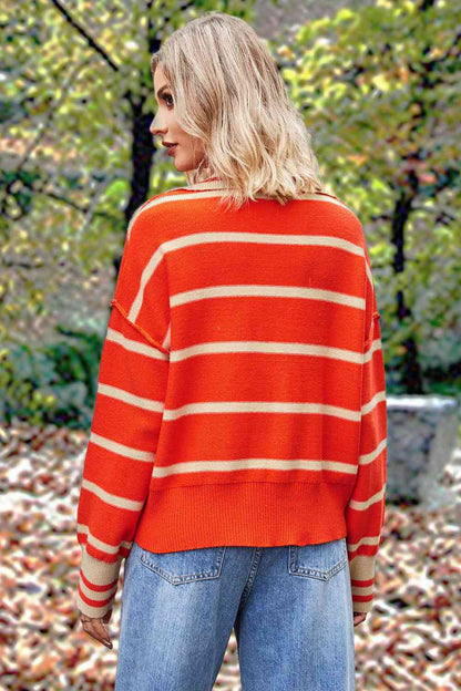 Striped Collared Long Sleeve Sweater