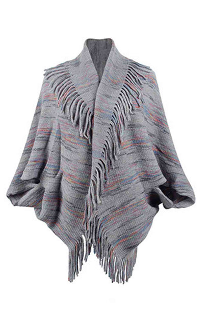 Fringe Detail Printed Poncho