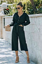 Belted Button Front Cropped Jumpsuit