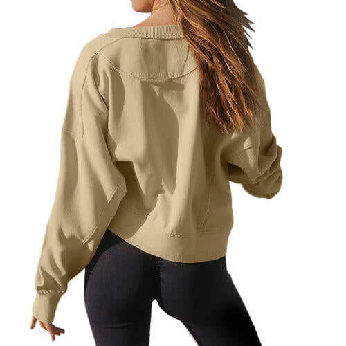 Round Neck Drop Shoulder Long Sleeve Sweatshirt