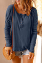 Waffle Knit Henley Long Sleeve Top