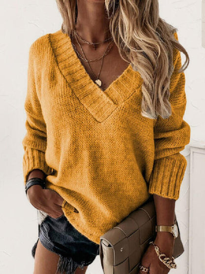 V-Neck Long Sleeve Knit Top