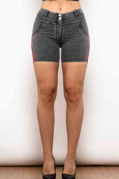 Full Size Side Stripe Buttoned Denim Shorts