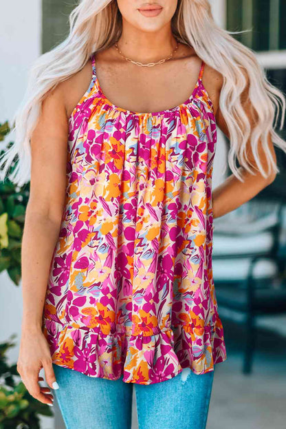 Floral Scoop Neck Ruffle Hem Cami