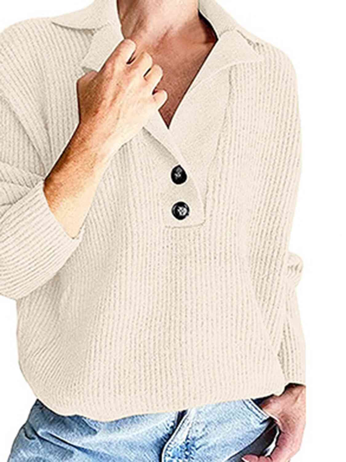 Collared Neck Half Button Knit Top