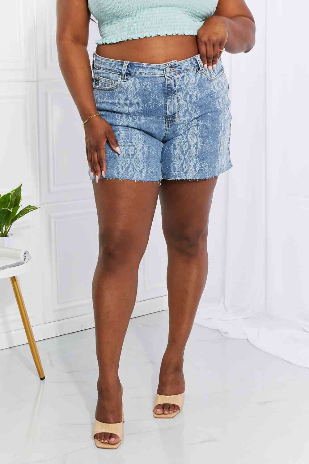 Judy Blue Full Size Lynda Snakeskin Cutoff Shorts